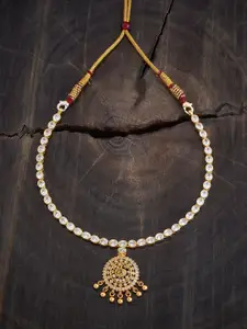 Kushal's Fashion Jewellery Embellished Bridal 92.5 Pure Silver Gold-Plated Temple Necklace