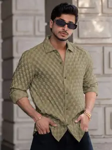 Powerlook Men Spread Collar Textured Casual Shirt