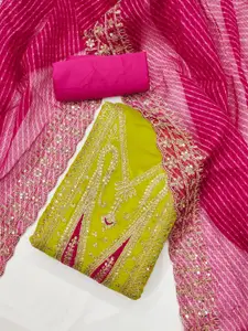 APNISHA Floral Embroidered Sequinned Chanderi Silk Unstitched Dress Material