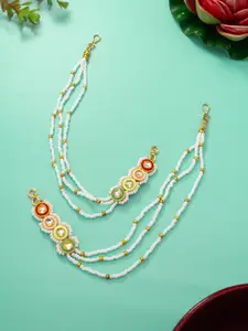 aadita Gold Plated Kundan and Pearl  Contemporary Earrings Chains