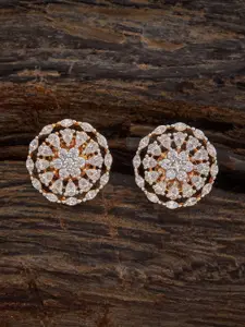 Kushal's Fashion Jewellery Rhodium-Plated Zircon Studded Geometric Studs Earrings