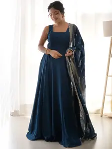 BAESD Square Neck Georgette Gown Ethnic Dresses With Dupatta