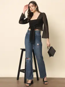 BAESD Croped Sheer Tie-Up Shrug