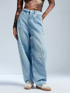 FREAKINS Women High-Rise Heavy Fade Cotton Jeans - Baggy