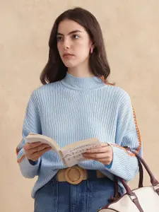 RAREISM Women Ribbed High Neck Sweaters