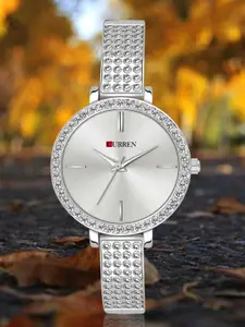 Curren Women Brass Embellished Dial & Stainless Steel Wrap Around Straps Analogue Watch