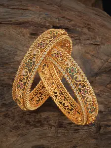 Kushal's Fashion Jewellery Set Of 2 Gold-Plated Stone-Studded Ethnic Bangles