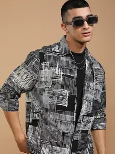 HIGHLANDER Men Cutaway Collar Abstract Printed Relaxed Fit Casual Shirt