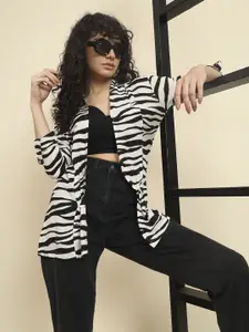 BAESD Zebra Printed Cotton Open Front Shrug