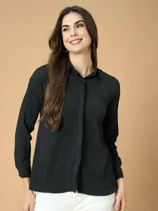 DressBerry Women Spread Collar Textured Casual Shirt