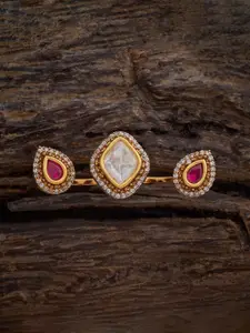 Kushal's Fashion Jewellery Embellished Bridal Rhodium-Plated Kundan Adjustable Finger Ring