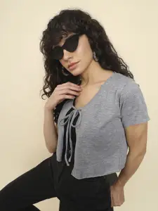 BAESD Crop Tie-Up Front Knot Cotton Shrug