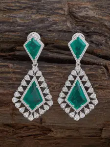 Kushal's Fashion Jewellery Rhodium-Plated Geometric Zircon Drop Earrings
