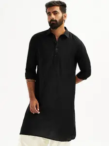 VASTRAMAY Shirt Collar Long Roll-Up Sleeves Regular Pathani Kurta