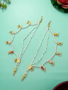 aadita Gold Plated Kundan and Pearl Contemporary Earrings Chains