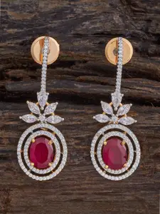 Kushal's Fashion Jewellery Rhodium-Plated Zircon Studded Teardrop Shaped Drop Earrings
