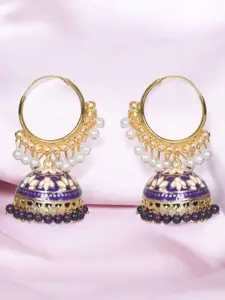 Nilu's Collection Brass Plated Pearls Beaded Contemporary Jhumkas