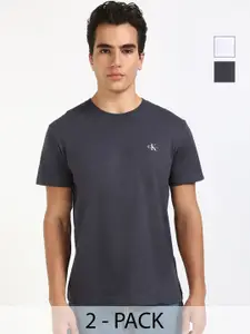 Calvin Klein Jeans Pack Of 2 Men Solid Round Neck Cotton T-shirts