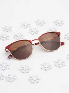 Ted Smith Unisex Red-Brown Clubmaster Sunglasses for with Polarised Lens