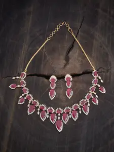 Kushal's Fashion Jewellery Gold Plated CZ Stone Studded Necklace and Earrings