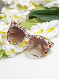 Ted Smith Aesthetic Cream Flower Print Sunglasses Women with UV Protected Lens