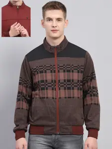 Monte Carlo Men Mock Collar Self Design Casual Bomber Reversible Jacket