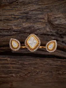 Kushal's Fashion Jewellery Embellished Bridal Rhodium-Plated Kundan Studded Finger Ring