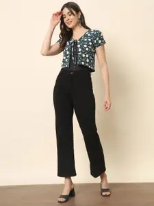 BAESD Floral Printed Crop Tie-Up Front Knot Cotton Shrug