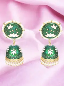 Nilu's Collection Brass Plated Meenakari Contemporary Jhumkas
