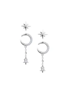Nistra Rhodium-Plated Sterling Silver CZ Star Shaped Drop Earrings