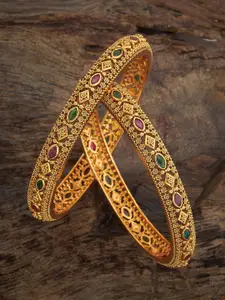 Kushal's Fashion Jewellery Set Of 2 Gold-Plated Stone-Studded Ethnic Antique Bangle