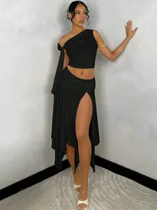 LULU & SKY One Shoulder Sleeveless Top With Skirt