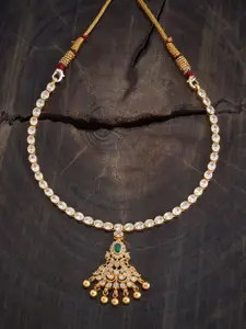Kushal's Fashion Jewellery 92.5 Pure Silver Gold-Plated Stone Studded Necklace