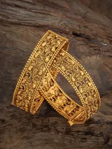 Kushal's Fashion Jewellery Set Of 2 Gold Plated Antique Bangles