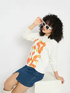 Mast & Harbour Women Typography Printed Pure Cotton Sweatshirt