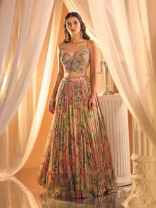 Alaya Advani Floral Embellished Mirror Work Tissue Lehenga & Blouse With Dupatta