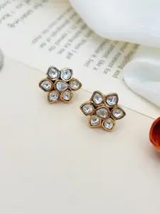 ABDESIGNS Gold-Plated Stone Studded Classic Studs Earrings