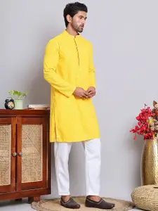 Anouk Yellow Floral Embroidered Mandarin Collar Sequinned Straight Kurta With Pyjamas
