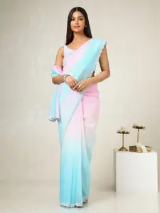 Soch Ombre Dyed Beads and Stones Organza Holi Saree