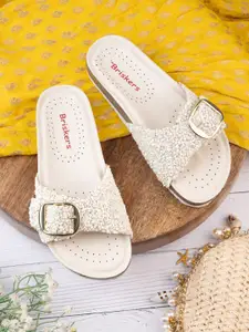 BRISKERS Women Embellished Open Toe Flats with Buckles