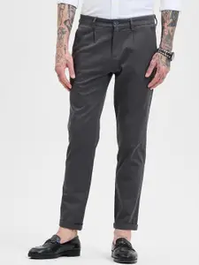 Snitch Men Smart Slim Fit Pleated Trousers