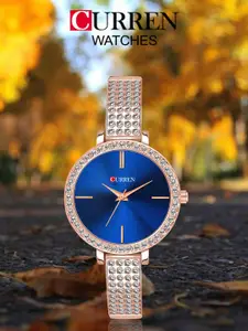 Curren Women Brass Dial & Embellished Straps Analogue Watch CR-1863-Rose-Blue