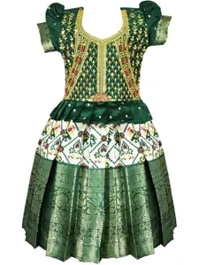 AMIRTHA FASHION Girls Embroidered Puffed Sleeves Ready to Wear Lehenga Choli