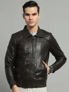 Monte Carlo Men Spread Collar Solid Casual Bomber Jacket