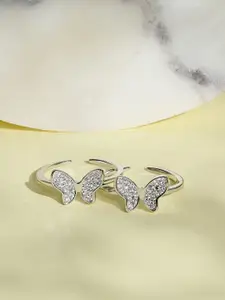 TOUCH925 Silver-Plated CZ Studded Toe Rings