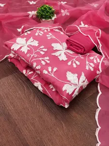 JULEE Floral Embroidered Organza Unstitched Dress Material