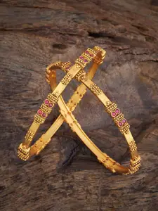 Kushal's Fashion Jewellery Set Of 2 Gold-Plated Artificial Stone-Studded Bangles