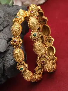 PANASH Set Of 2 24 CT Gold-Plated Antique Bangles