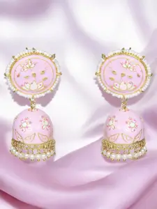 Nilu's Collection Brass Plated Pearls Studded Contemporary Jhumkas