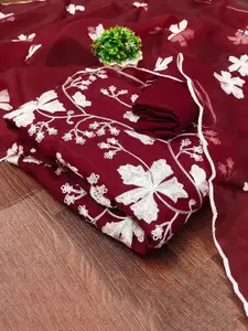 JULEE Floral Embroidered Organza Unstitched Dress Material